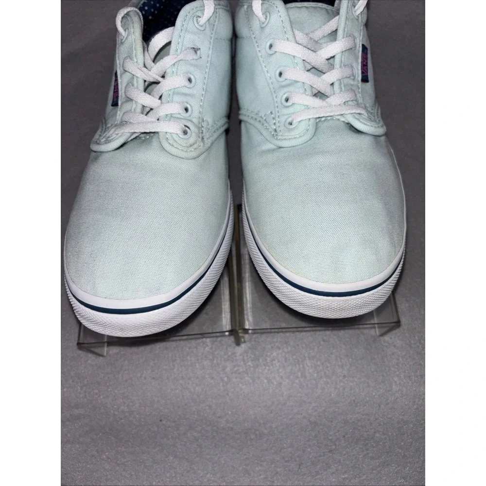 VANS Atwood Mint Green Canvas Sneakers Blue Polka Dot Insoles Women's 9.5 EUC
